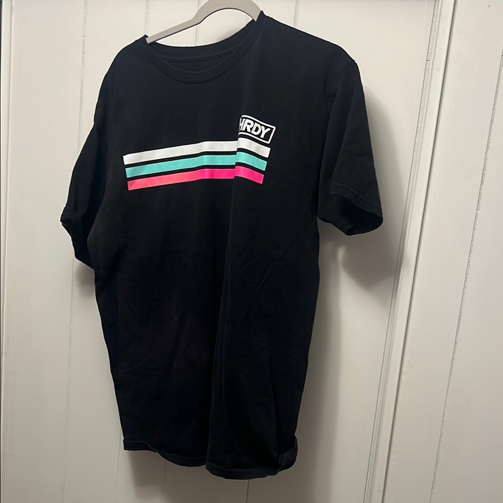 Shrdy Black T-Shirt with Striped Design large